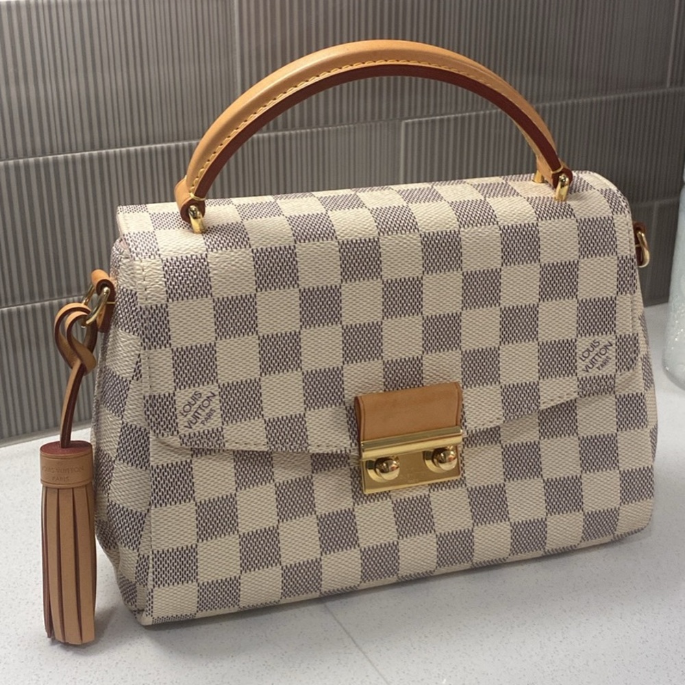Louis Vuitton Checkered Satchel - Cream and Brown